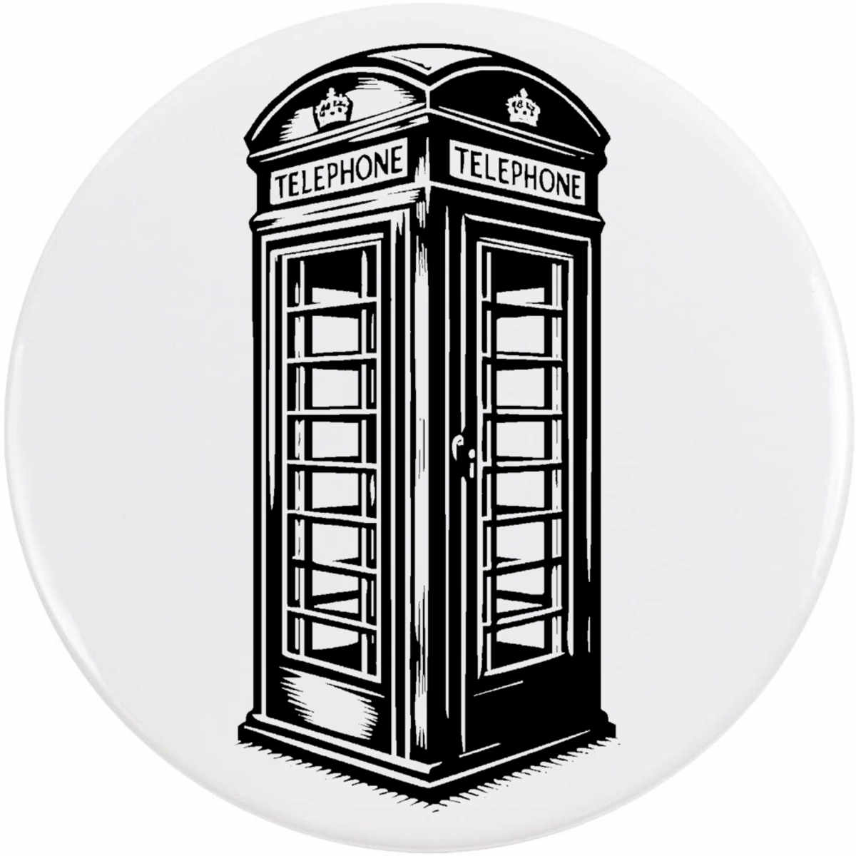 'British Telephone Kiosk' Button Badge - 77mm - Pin Back / Lapel Badge for Clothes, Bags, Accessories and Gifts (BB00141360)