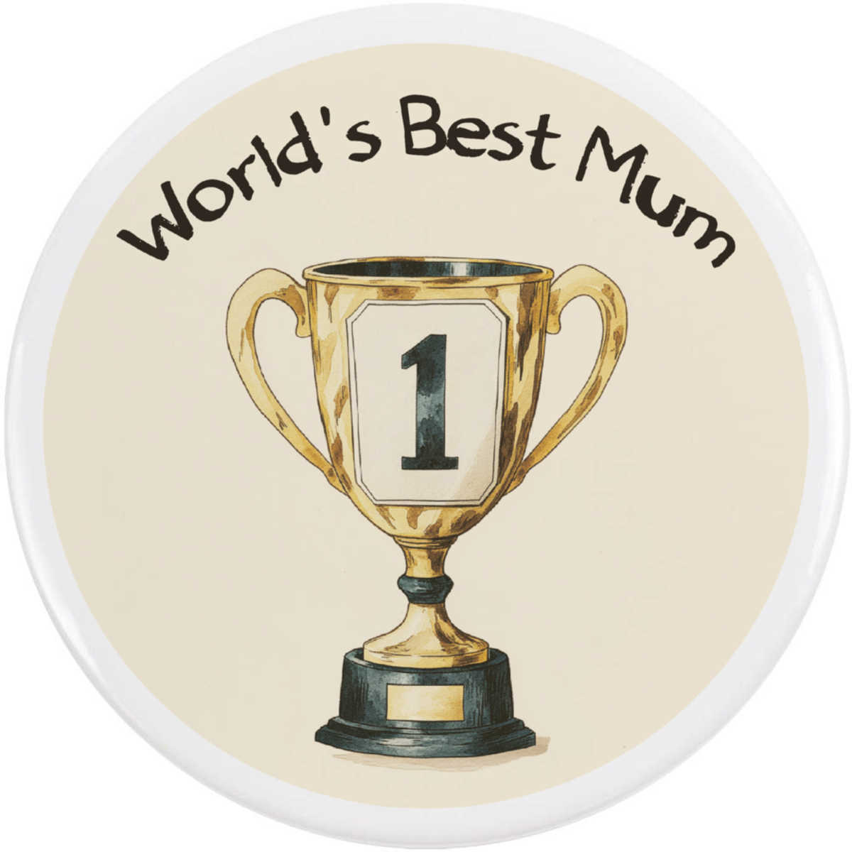'World's Best Mum Trophy' Button / Lapel Badges - Pin Back Badges for Clothes, Bags, Accessories and Gifts (BB053263)