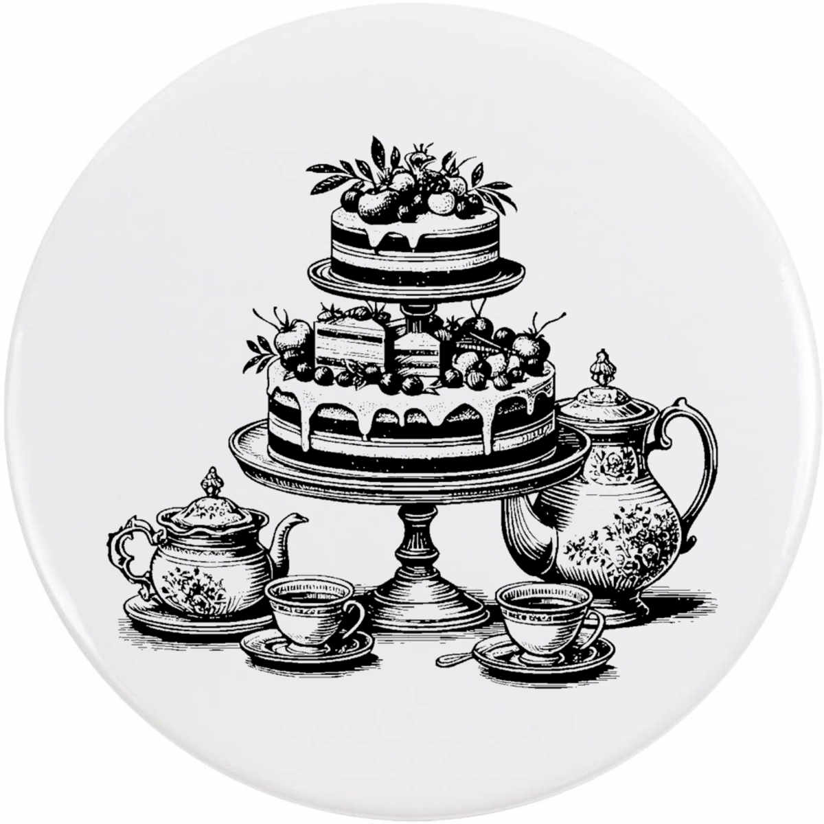 'Afternoon Tea Setting' Button Badge - 77mm - Pin Back / Lapel Badge for Clothes, Bags, Accessories and Gifts (BB00142262)