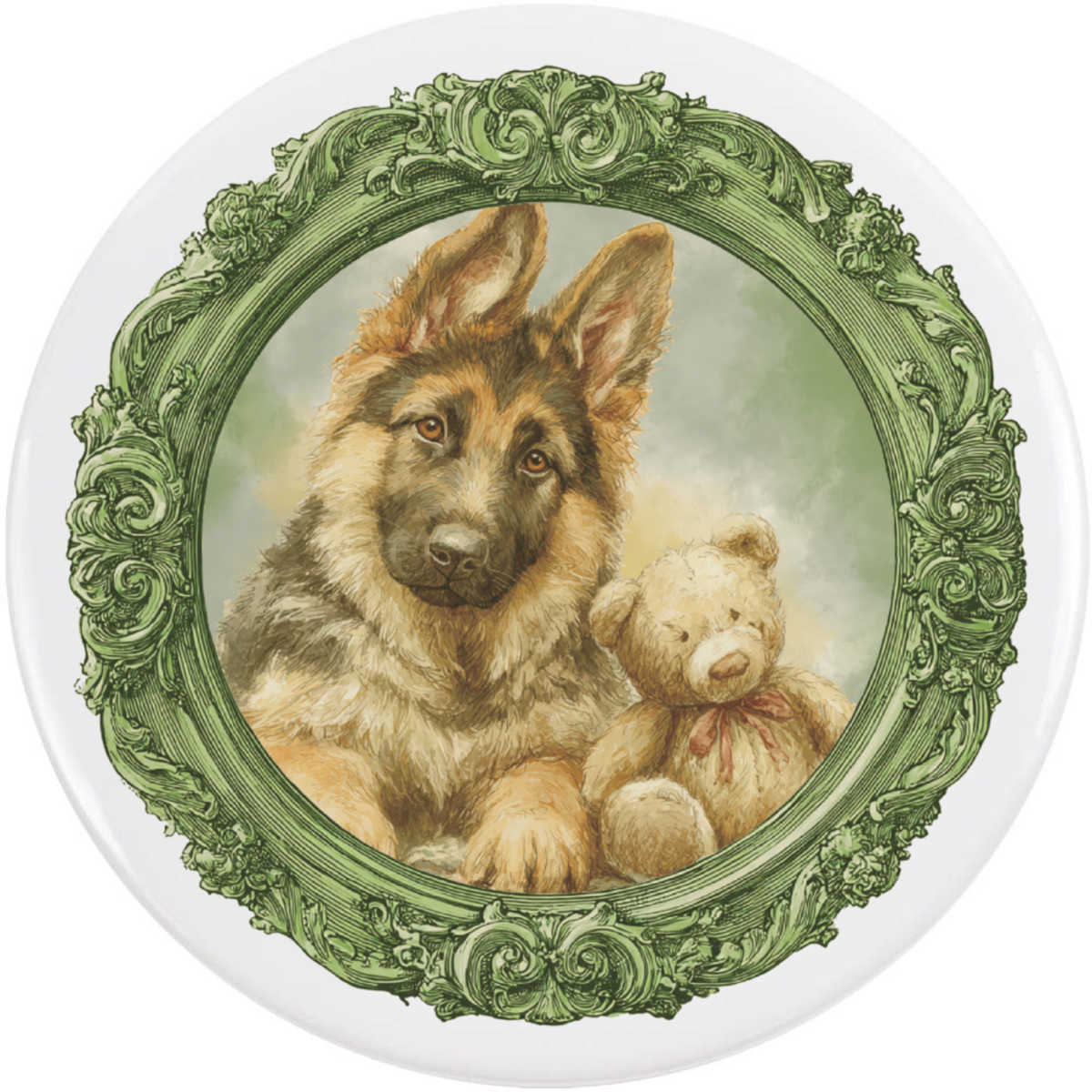 'Shepherd Pup & Teddy' Button Badge - 77mm - Pin Back / Lapel Badge for Clothes, Bags, Accessories and Gifts (BB00144731)