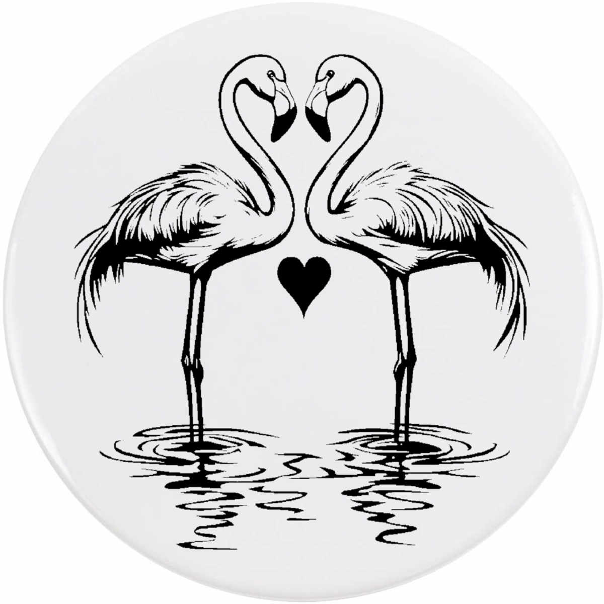 'Pair Of Flamingos & Heart' Button Badge - 77mm - Pin Back / Lapel Badge for Clothes, Bags, Accessories and Gifts (BB00146884)