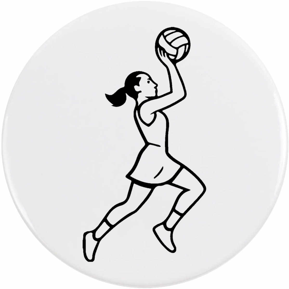 'Netball Player Action' Button Badge - 77mm - Pin Back / Lapel Badge for Clothes, Bags, Accessories and Gifts (BB00147389)
