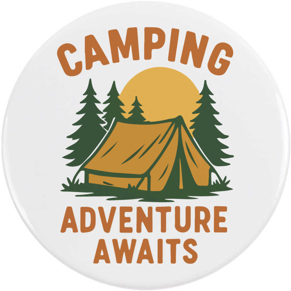 'Camping Adventure Awaits' Button / Lapel Badges - Pin Back Badges for Clothes, Bags, Accessories and Gifts (BB055490)