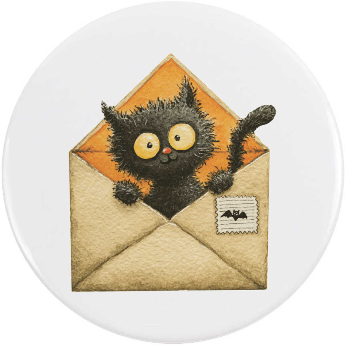 'Cute Halloween Cat in Envelope' Button Pin Badges (BB055663)