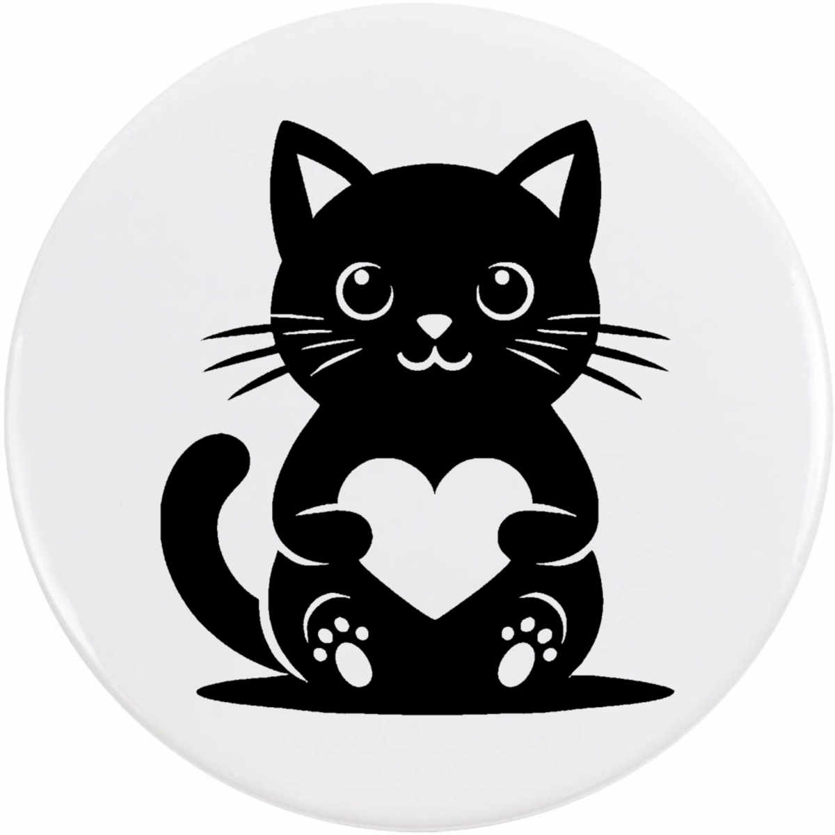 'Cute Cat With Love Heart' Button Pin Badges (BB055899)
