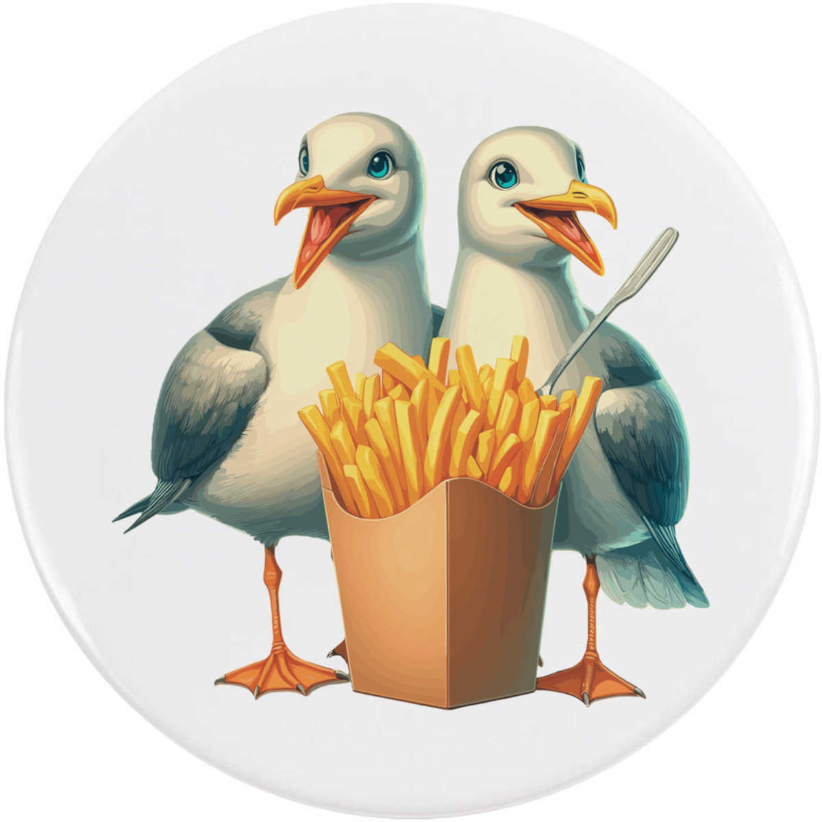 'Seagulls & French Fries' Button / Lapel Badges - Pin Back Badges for Clothes, Bags, Accessories and Gifts (BB055961)