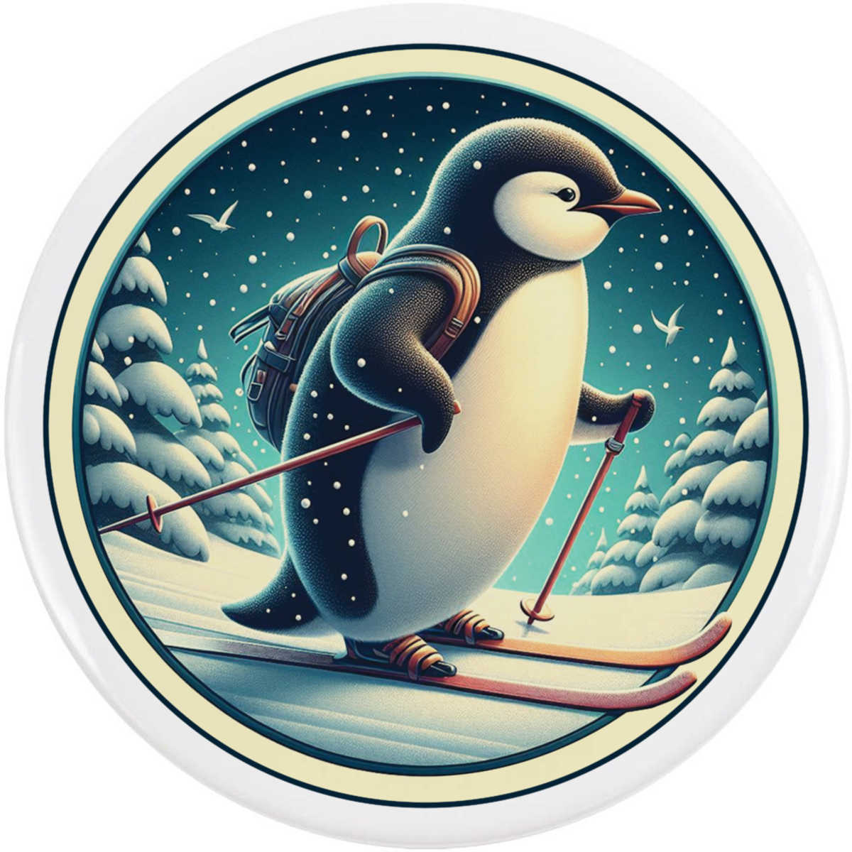 'Cute Penguin Winter Skiing Trip' Button Pin Badges (BB056313)