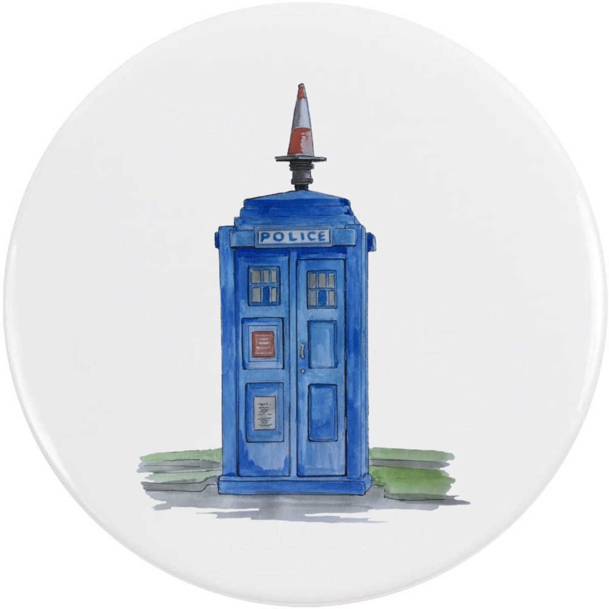 'Police Box & Traffic Cone' Button / Lapel Badges - Pin Back Badges for Clothes, Bags, Accessories and Gifts (BB057134)