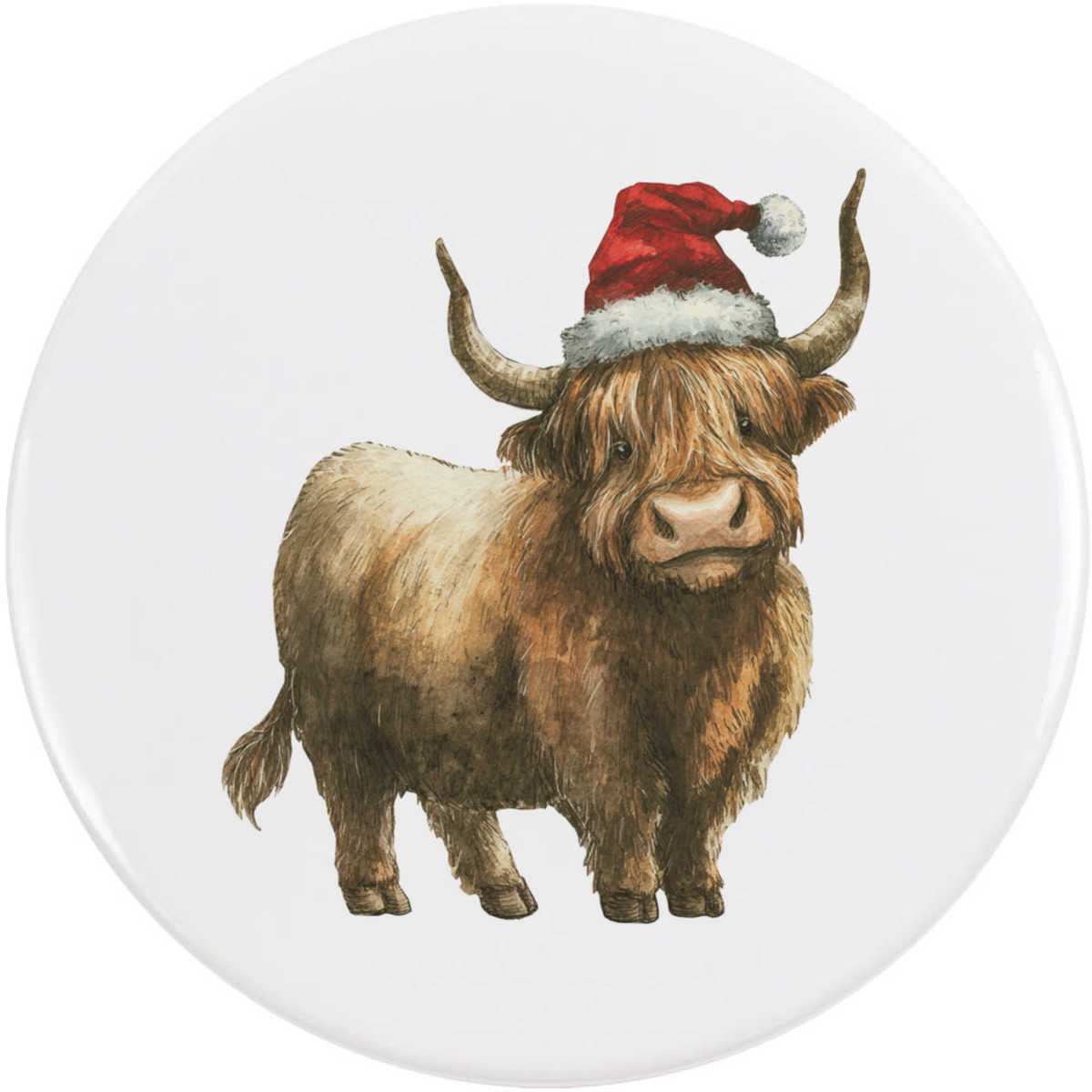 'Highland Cow Wearing Santa Hat' Button Pin Badges (BB057535)