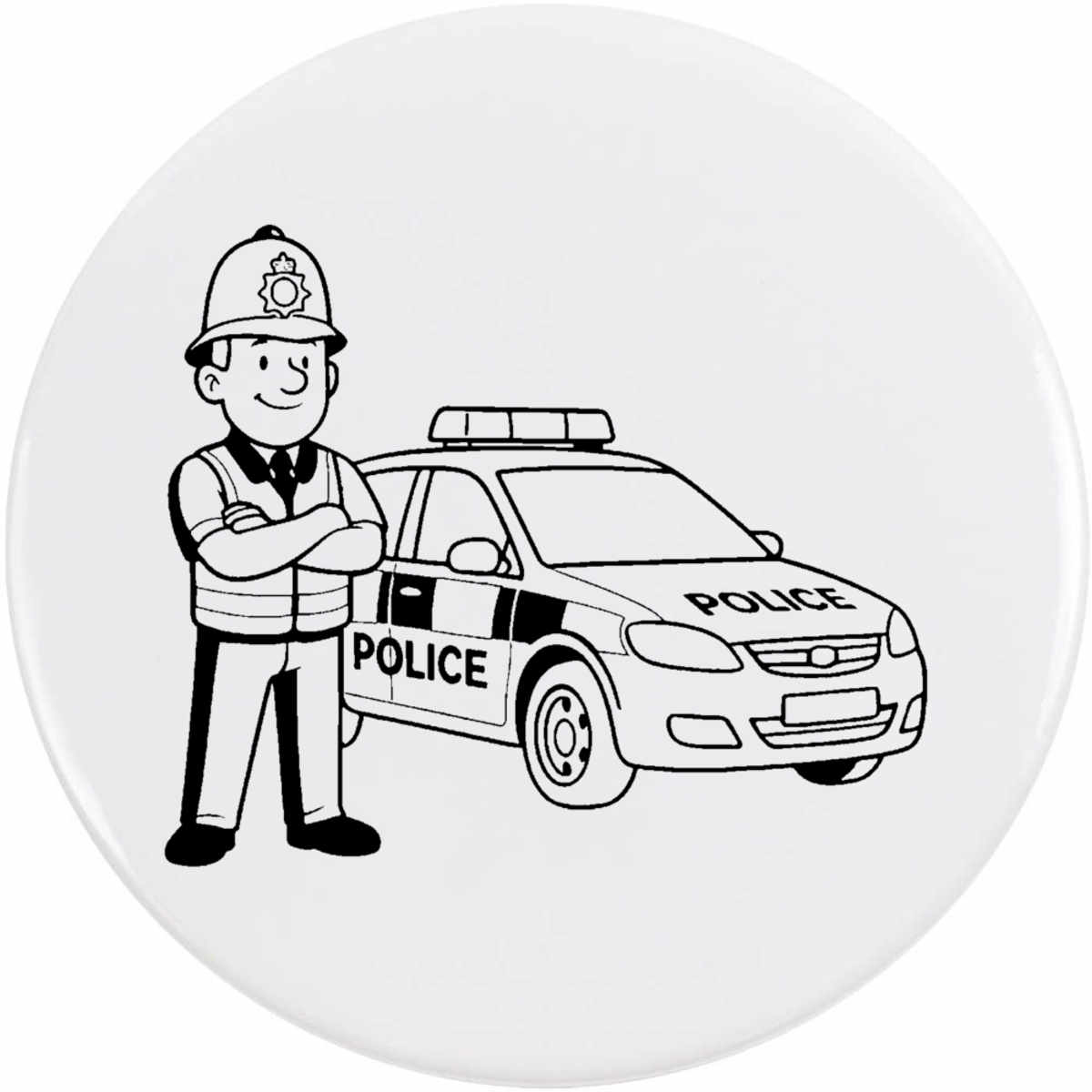 'Police Officer & Car' Button Badge - 77mm - Pin Back / Lapel Badge for Clothes, Bags, Accessories and Gifts (BB00153858)