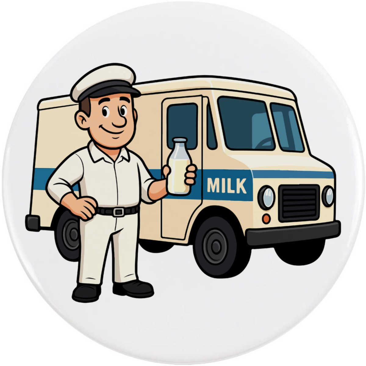 77mm 'Milkman & Delivery Truck' Large Button Pin Badge (BB00153885)