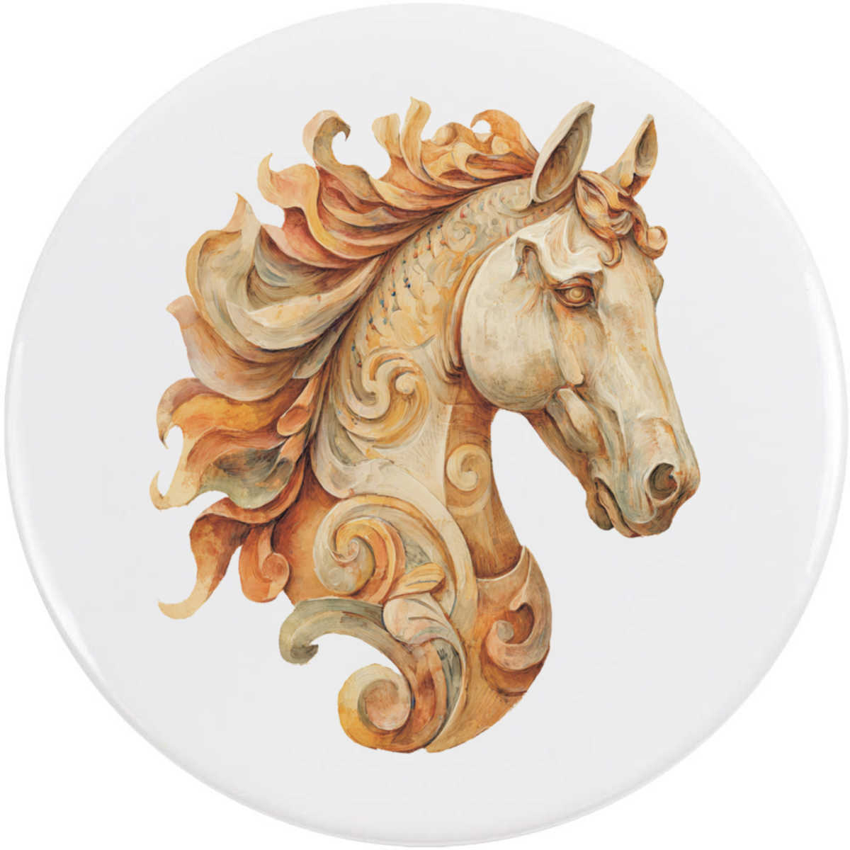 'Wooden Horse Bust' Button Badge - 77mm - Pin Back / Lapel Badge for Clothes, Bags, Accessories and Gifts (BB00155166)