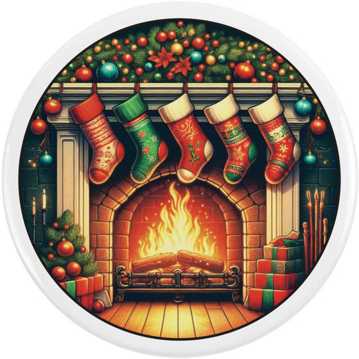 'Fireplace With Stockings' Button / Lapel Badges - Pin Back Badges for Clothes, Bags, Accessories and Gifts (BB058518)