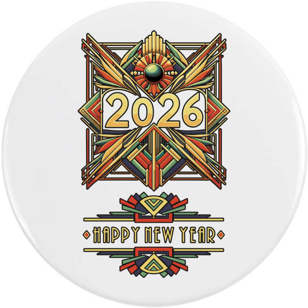 'Art Deco New Year 2026' Button / Lapel Badges - Pin Back Badges for Clothes, Bags, Accessories and Gifts (BB058520)
