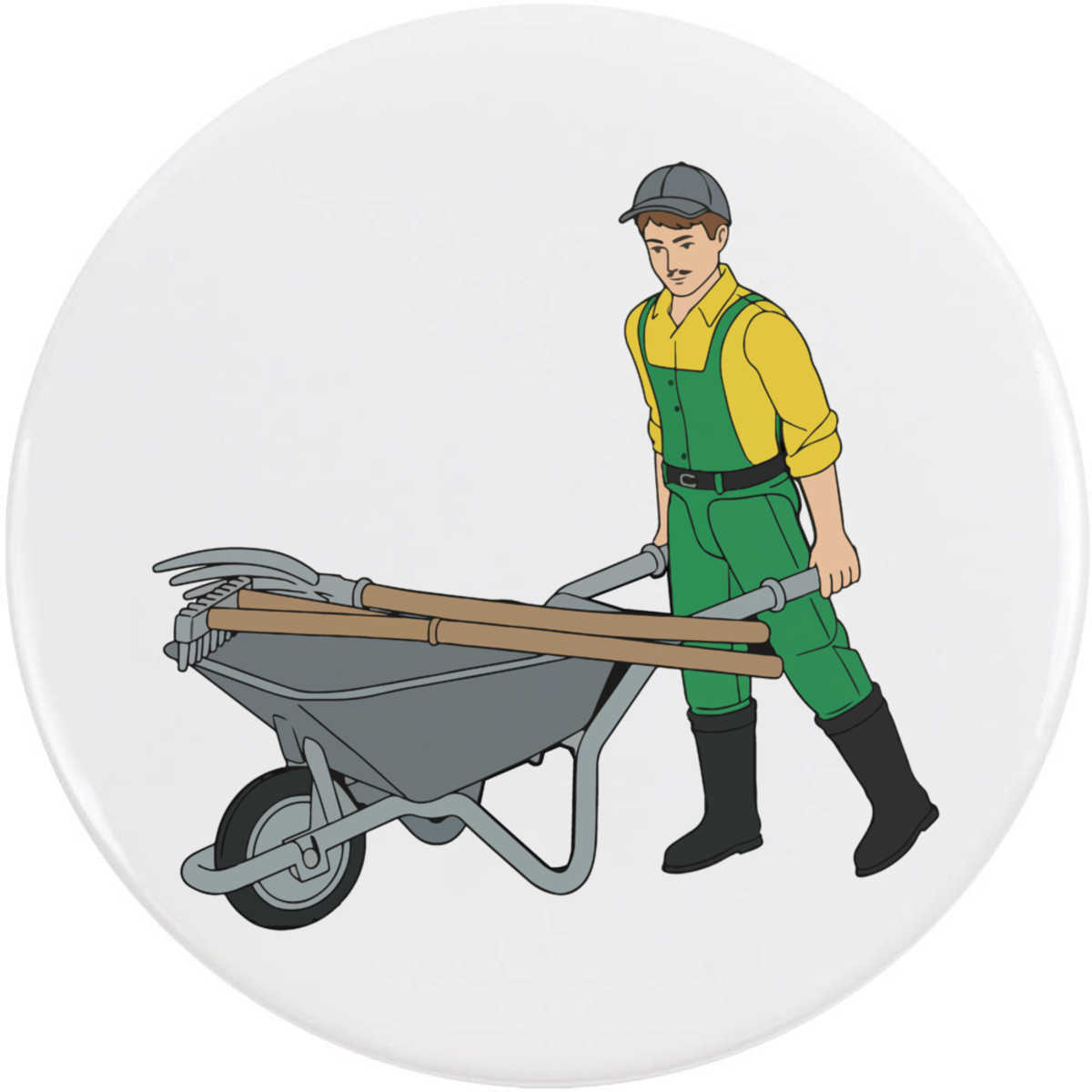 77mm 'Worker With Wheelbarrow' Large Button Pin Badge (BB00156678)