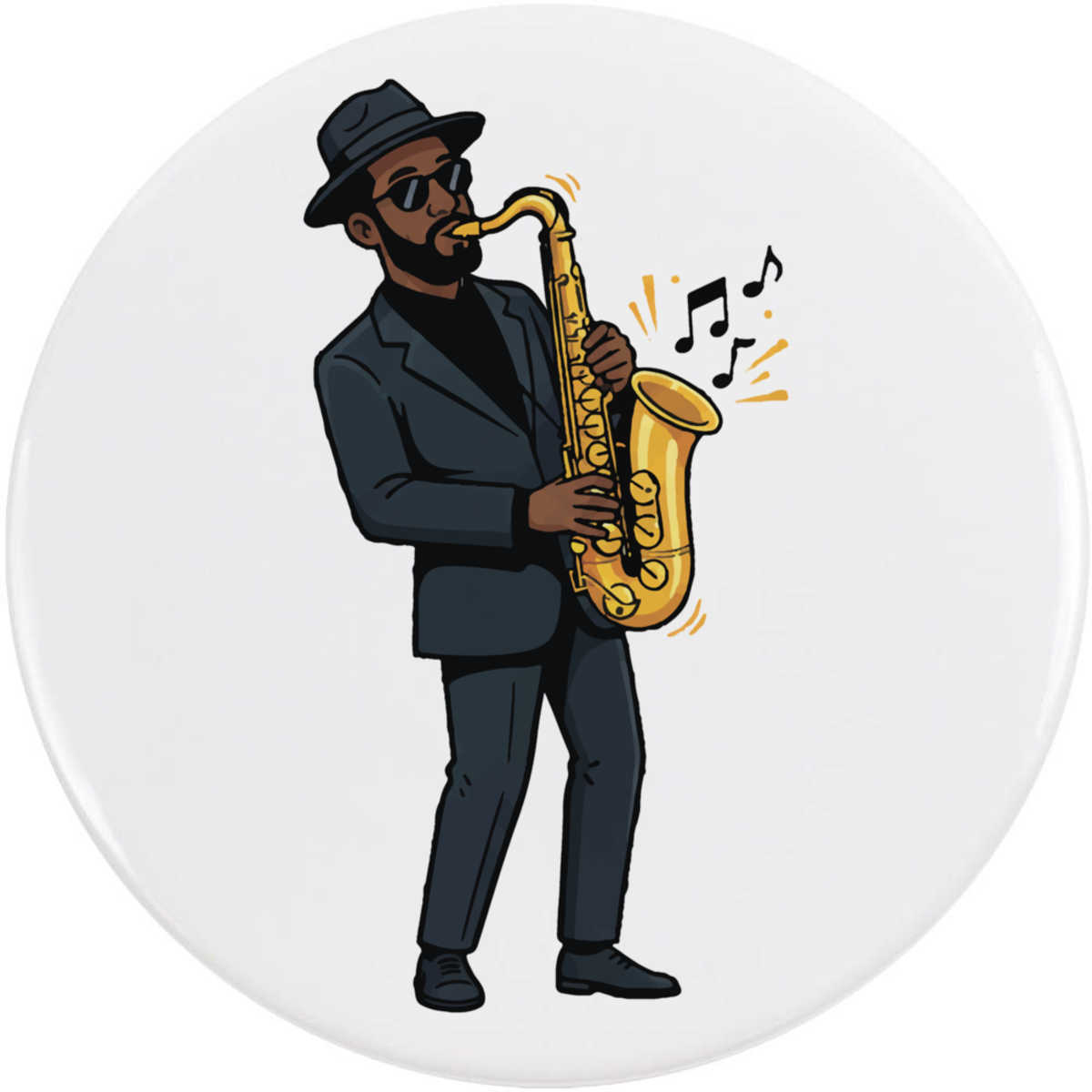 'Saxophone Player' Button Badge - 77mm - Pin Back / Lapel Badge for Clothes, Bags, Accessories and Gifts (BB00158271)