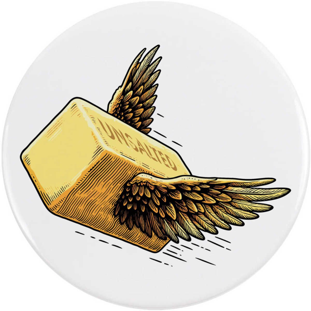 'Flying Butter' Button Badge - 77mm - Pin Back / Lapel Badge for Clothes, Bags, Accessories and Gifts (BB00158601)