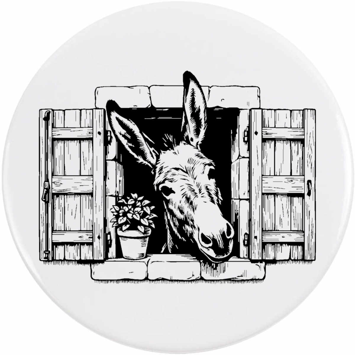 'Donkey From The Window' Button Badge - 77mm - Pin Back / Lapel Badge for Clothes, Bags, Accessories and Gifts (BB00158832)