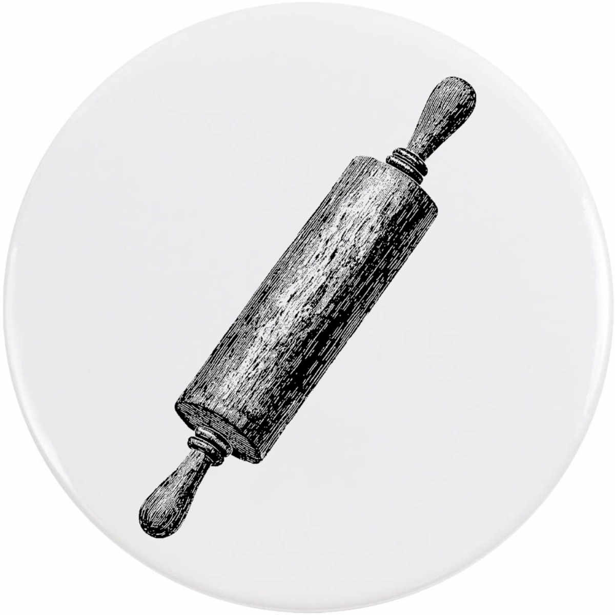 'Wooden Rolling Pin' Button / Lapel Badges - Pin Back Badges for Clothes, Bags, Accessories and Gifts (BB060745)