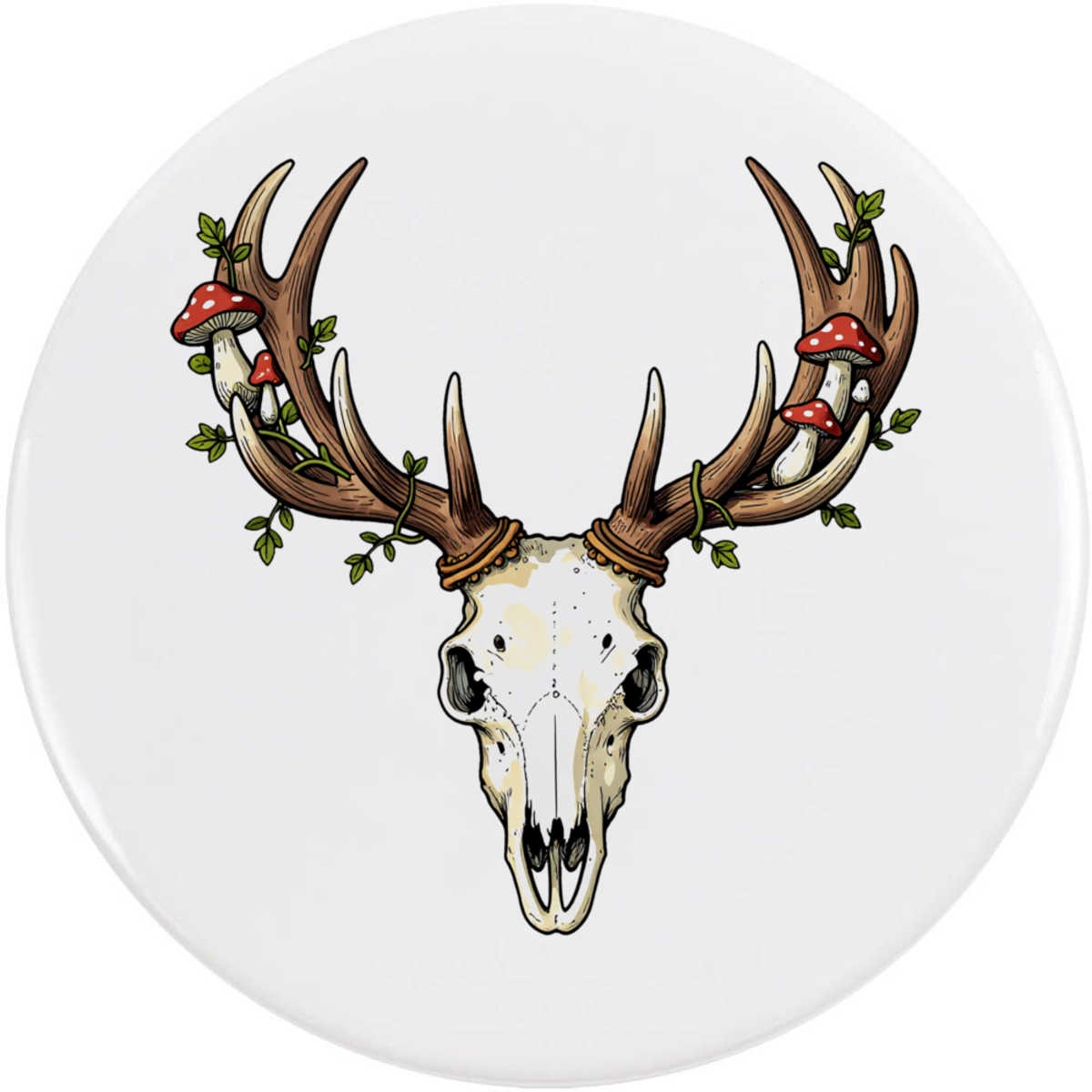 'Deer Skull & Mushrooms' Button Badge - 77mm - Pin Back / Lapel Badge for Clothes, Bags, Accessories and Gifts (BB00162175)