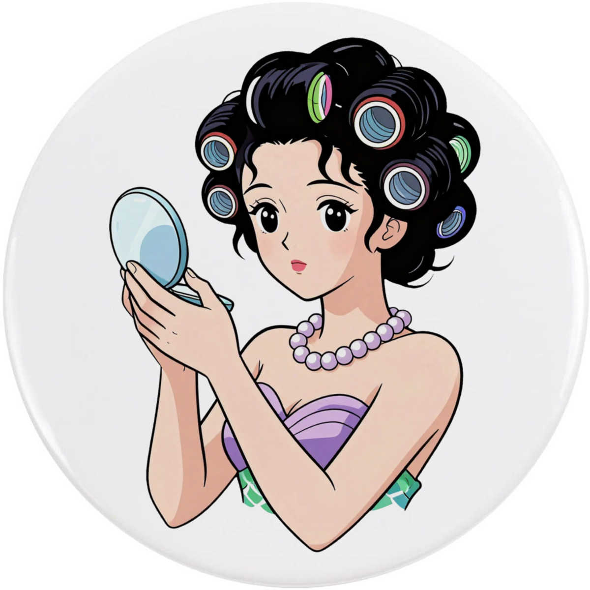 'Mermaid with Hair Curlers' Button Badge - 77mm - Pin Back / Lapel Badge for Clothes, Bags, Accessories and Gifts (BB00162415)