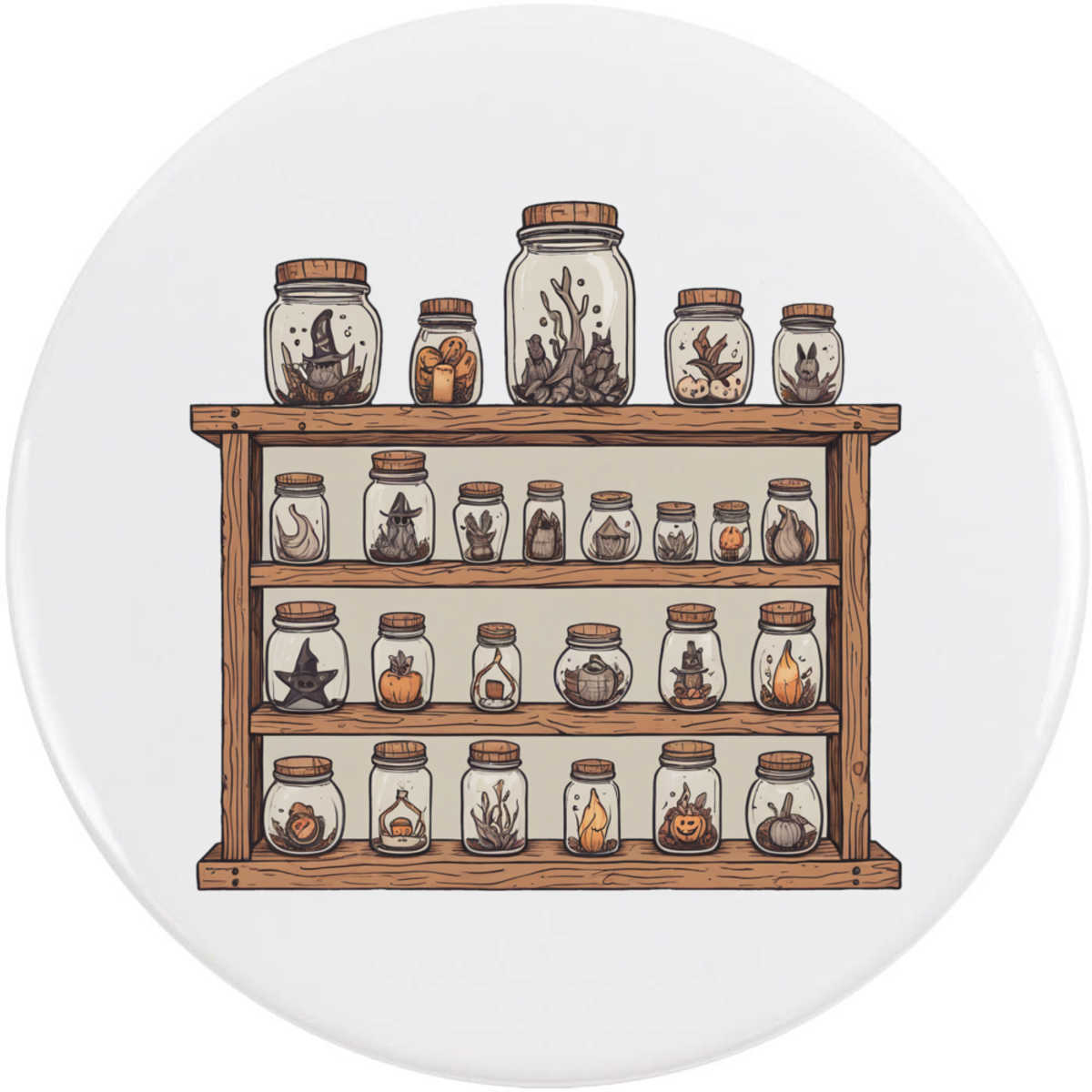'Spell Jar Shelving' Button Badge - 77mm - Pin Back / Lapel Badge for Clothes, Bags, Accessories and Gifts (BB00162523)