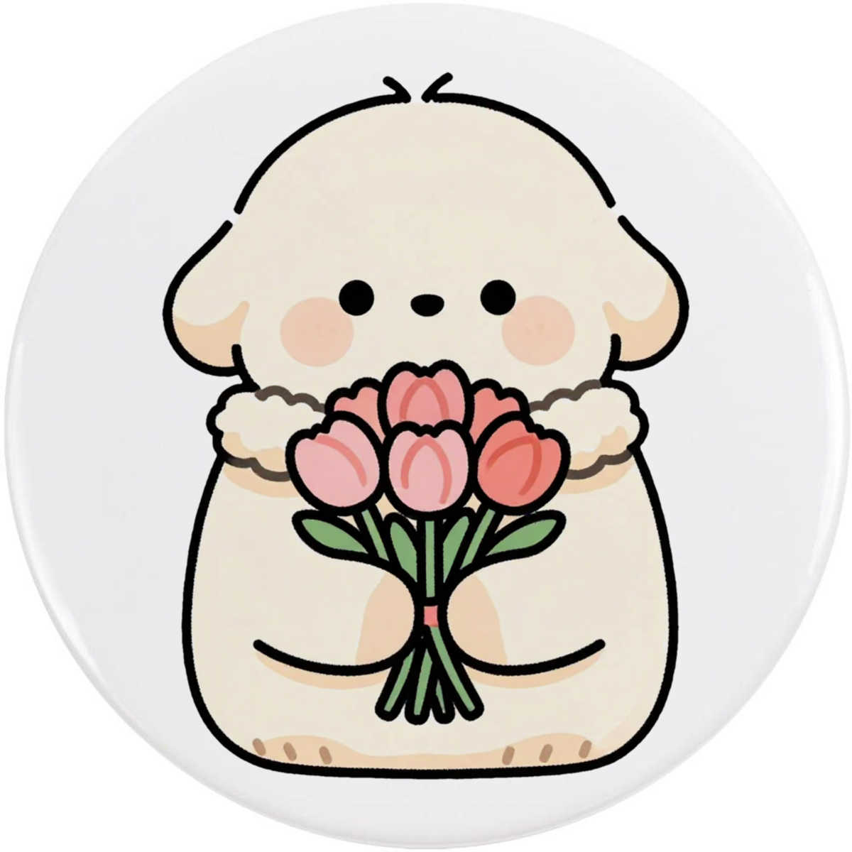 'Puppy & Valentine Roses' Button / Lapel Badges - Pin Back Badges for Clothes, Bags, Accessories and Gifts (BB061193)