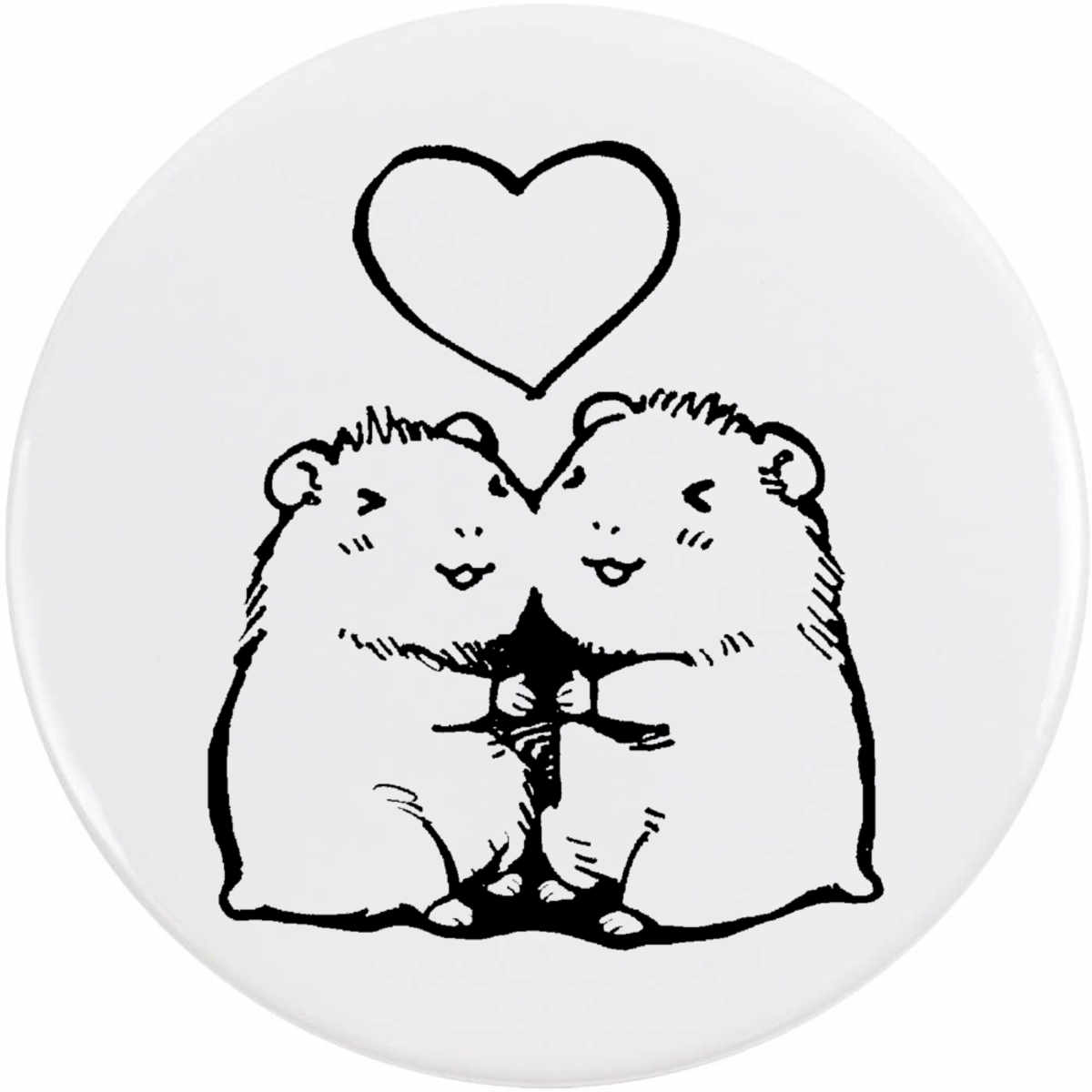 'Cute Hamsters with Heart' Button Badge - 77mm - Pin Back / Lapel Badge for Clothes, Bags, Accessories and Gifts (BB00162938)