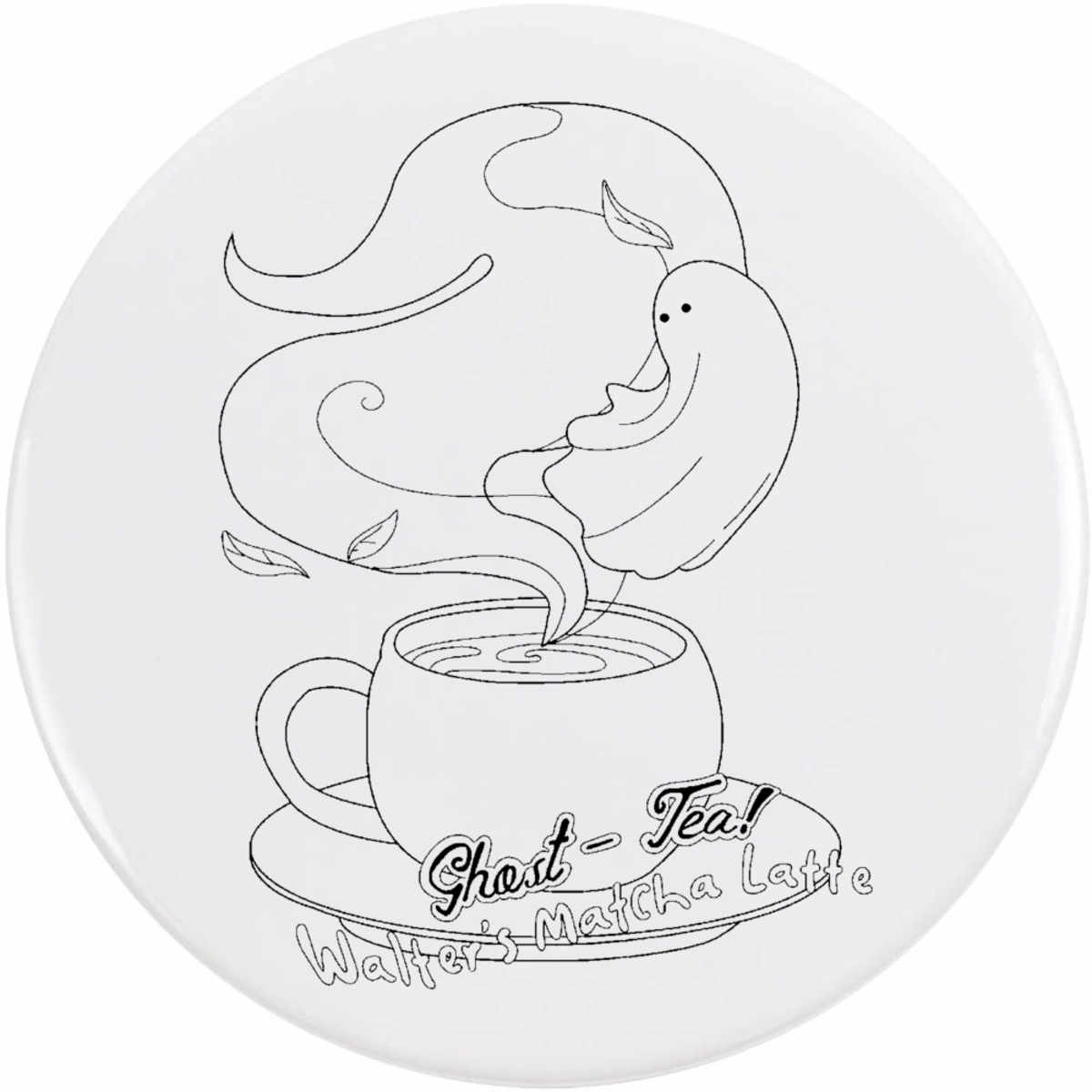 'Spooky Ghost Matcha Tea' Button Badge - 77mm - Pin Back / Lapel Badge for Clothes, Bags, Accessories and Gifts (BB00162977)