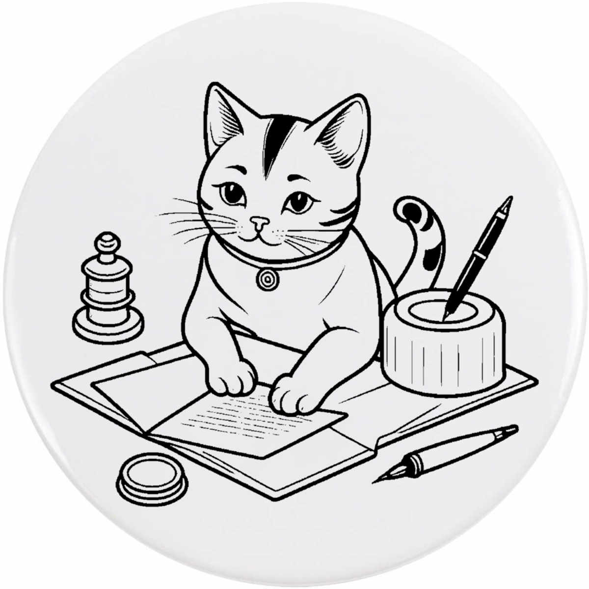'Cat Writing Letter' Button / Lapel Badges - Pin Back Badges for Clothes, Bags, Accessories and Gifts (BB061457)