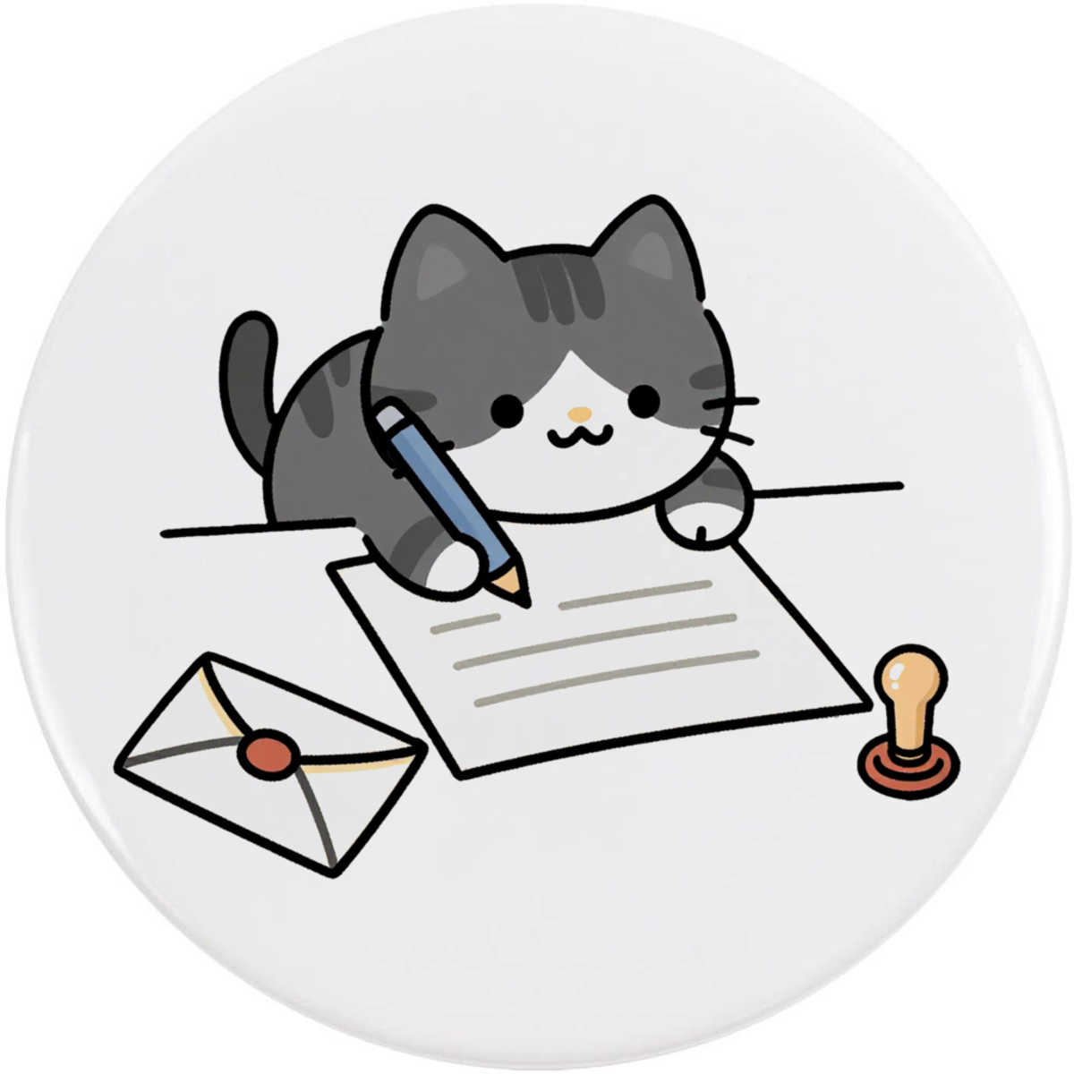 'Cat Writing Letter' Button / Lapel Badges - Pin Back Badges for Clothes, Bags, Accessories and Gifts (BB061458)