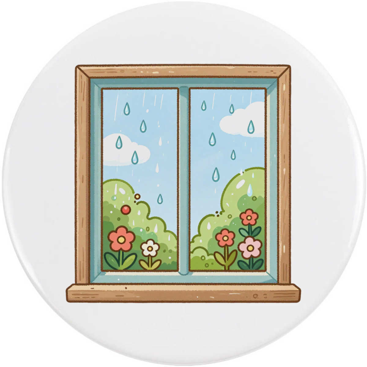 'Rainy Spring Window' Button Badge - 77mm - Pin Back / Lapel Badge for Clothes, Bags, Accessories and Gifts (BB00163412)