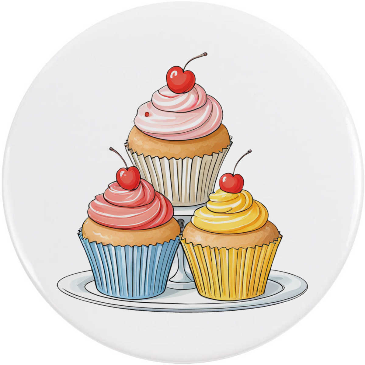 'Cupcakes on Cake Stand' Button / Lapel Badges - Pin Back Badges for Clothes, Bags, Accessories and Gifts (BB061665)