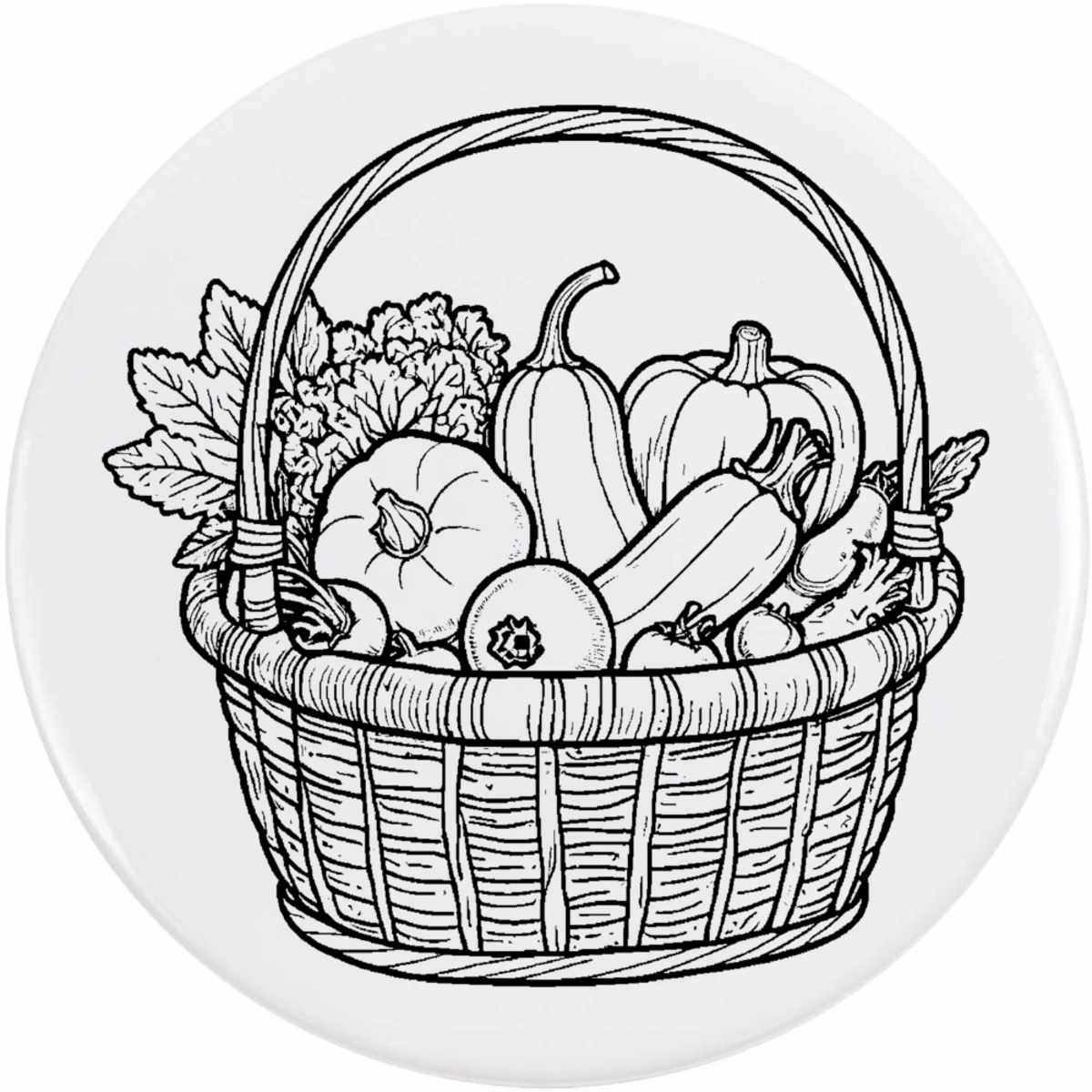 'Basket & Fresh Vegetables' Button Badge - 77mm - Pin Back / Lapel Badge for Clothes, Bags, Accessories and Gifts (BB00164285)