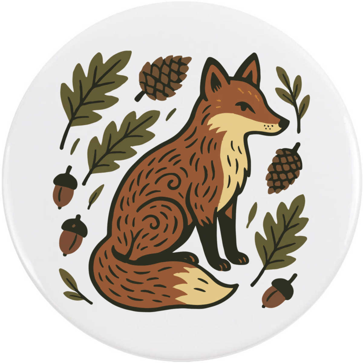 'Folk Style Woodland Fox' Button Badge - 77mm - Pin Back / Lapel Badge for Clothes, Bags, Accessories and Gifts (BB00164981)