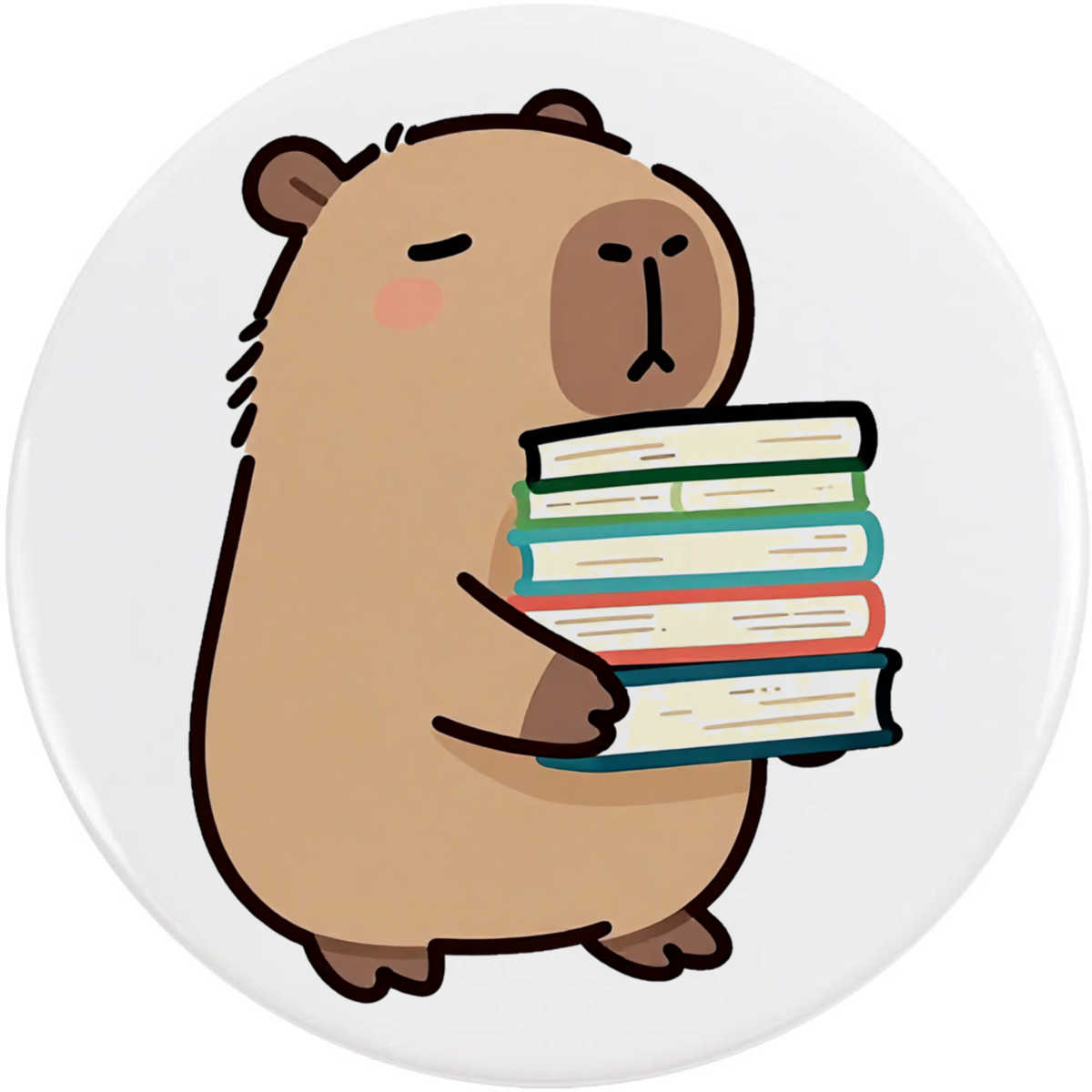 'Capybara with Books' Button Badge - 77mm - Pin Back / Lapel Badge for Clothes, Bags, Accessories and Gifts (BB00166275)