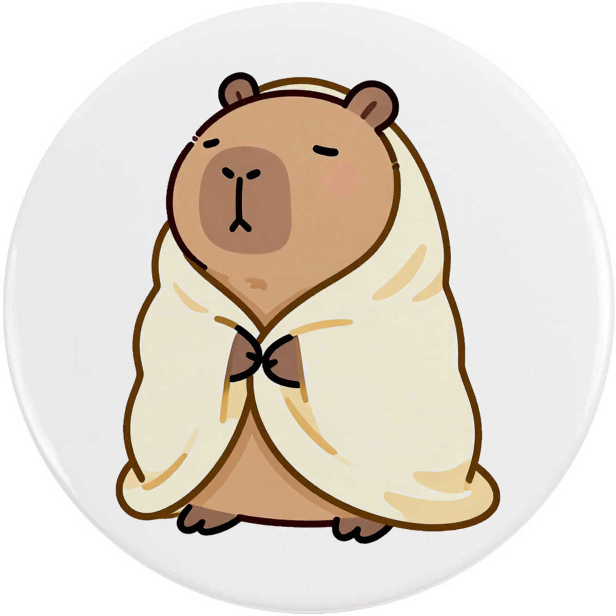 'Capybara in Blanket' Button / Lapel Badges - Pin Back Badges for Clothes, Bags, Accessories and Gifts (BB062530)
