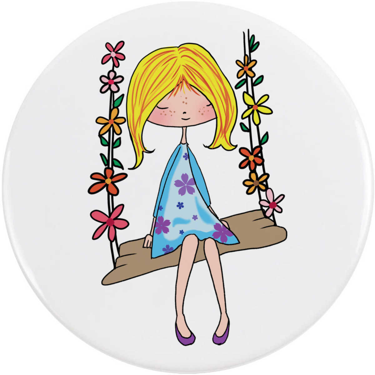 'Girl On A Garden Swing' Button Badge - 77mm - Pin Back / Lapel Badge for Clothes, Bags, Accessories and Gifts (BB00166530)