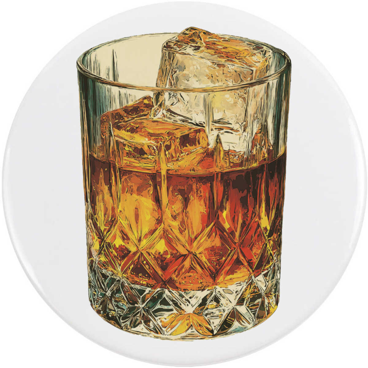 'Crystal Whiskey Glass' Button Badge - 77mm - Pin Back / Lapel Badge for Clothes, Bags, Accessories and Gifts (BB00167285)