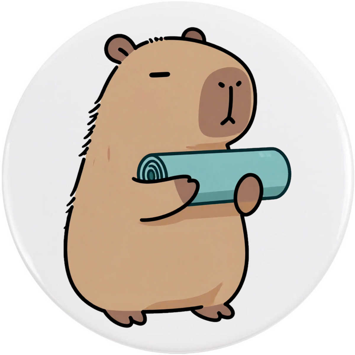 'Capybara with Yoga Mat' Button / Lapel Badges - Pin Back Badges for Clothes, Bags, Accessories and Gifts (BB063032)