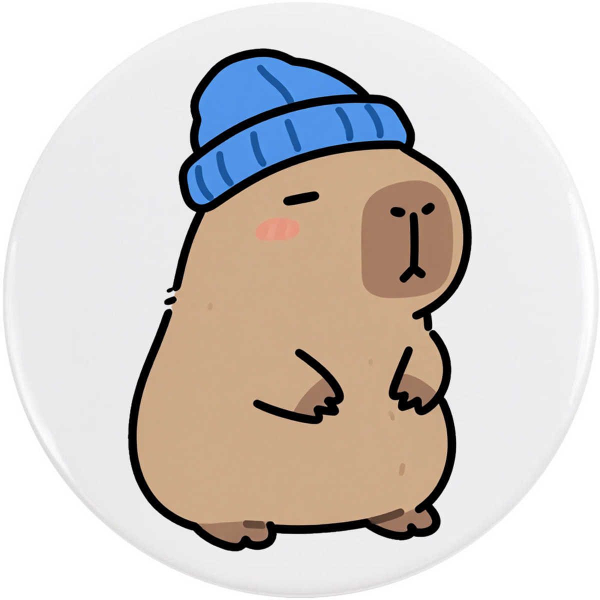 'Capybara with Beanie' Button / Lapel Badges - Pin Back Badges for Clothes, Bags, Accessories and Gifts (BB063007)