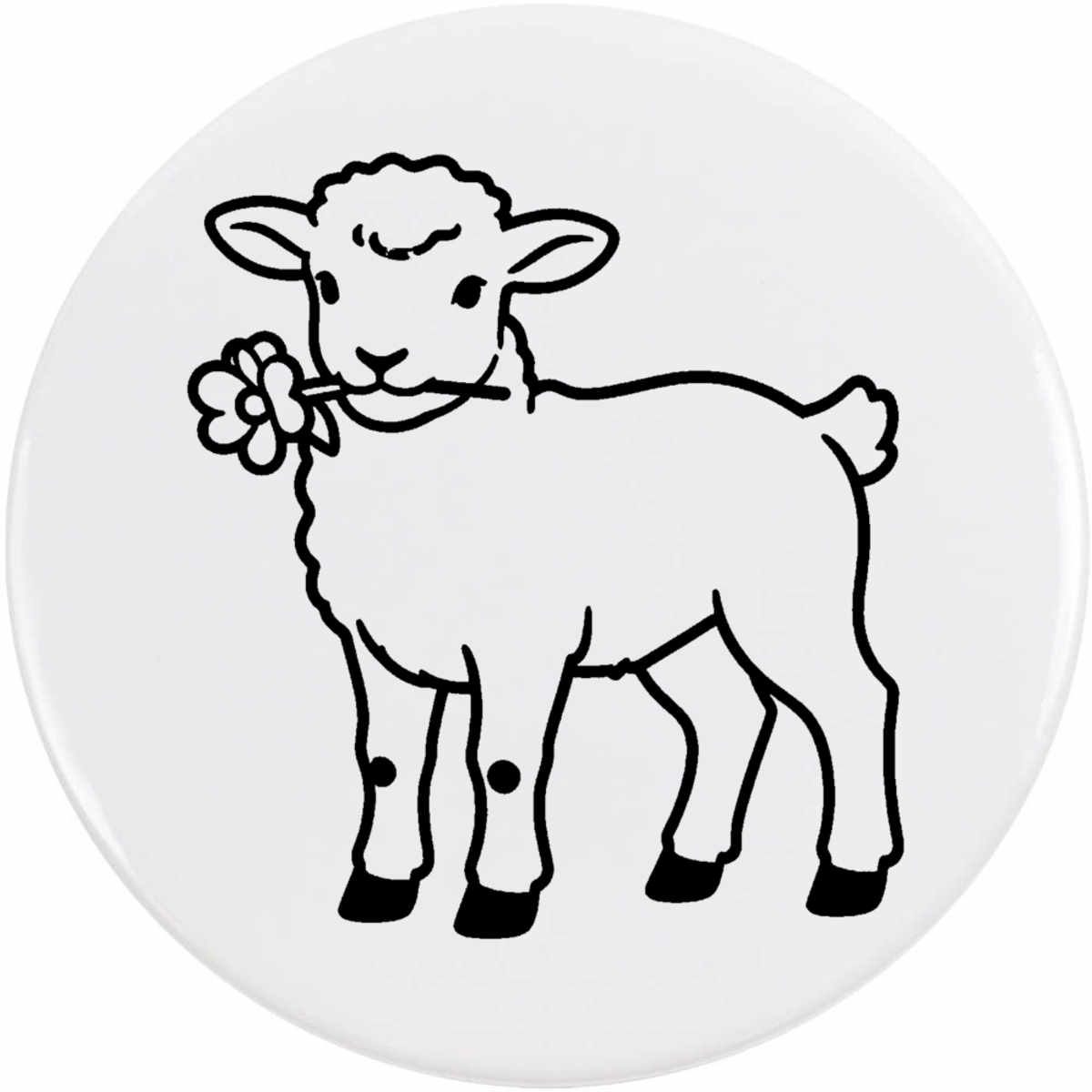 'Lamb with Flower' Button Pin Badges (BB063128)