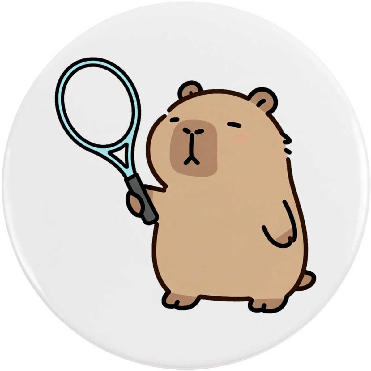 'Capybara & Tennis Racket' Button Badge - 77mm - Pin Back / Lapel Badge for Clothes, Bags, Accessories and Gifts (BB00167897)