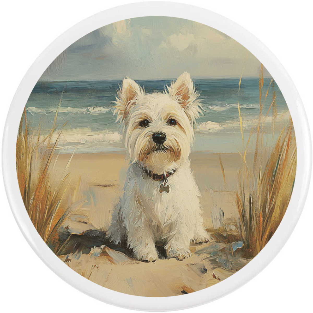 'Westie Dog on Beach' Button Badge - 77mm - Pin Back / Lapel Badge for Clothes, Bags, Accessories and Gifts (BB00168038)
