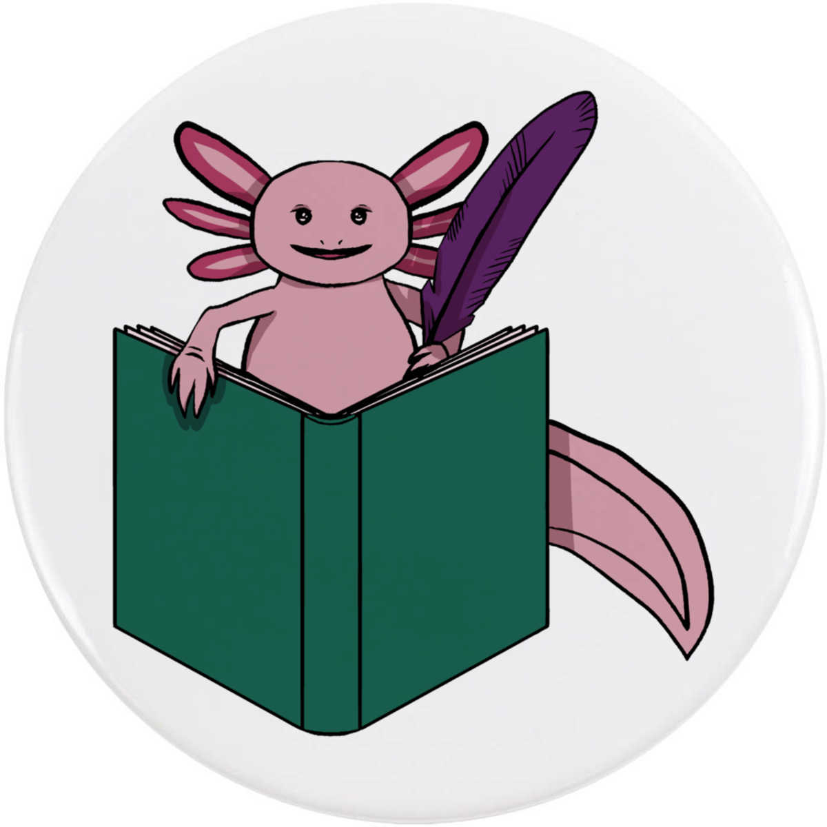 'Axolotl Writing Book' Button Badge - 77mm - Pin Back / Lapel Badge for Clothes, Bags, Accessories and Gifts (BB00168833)