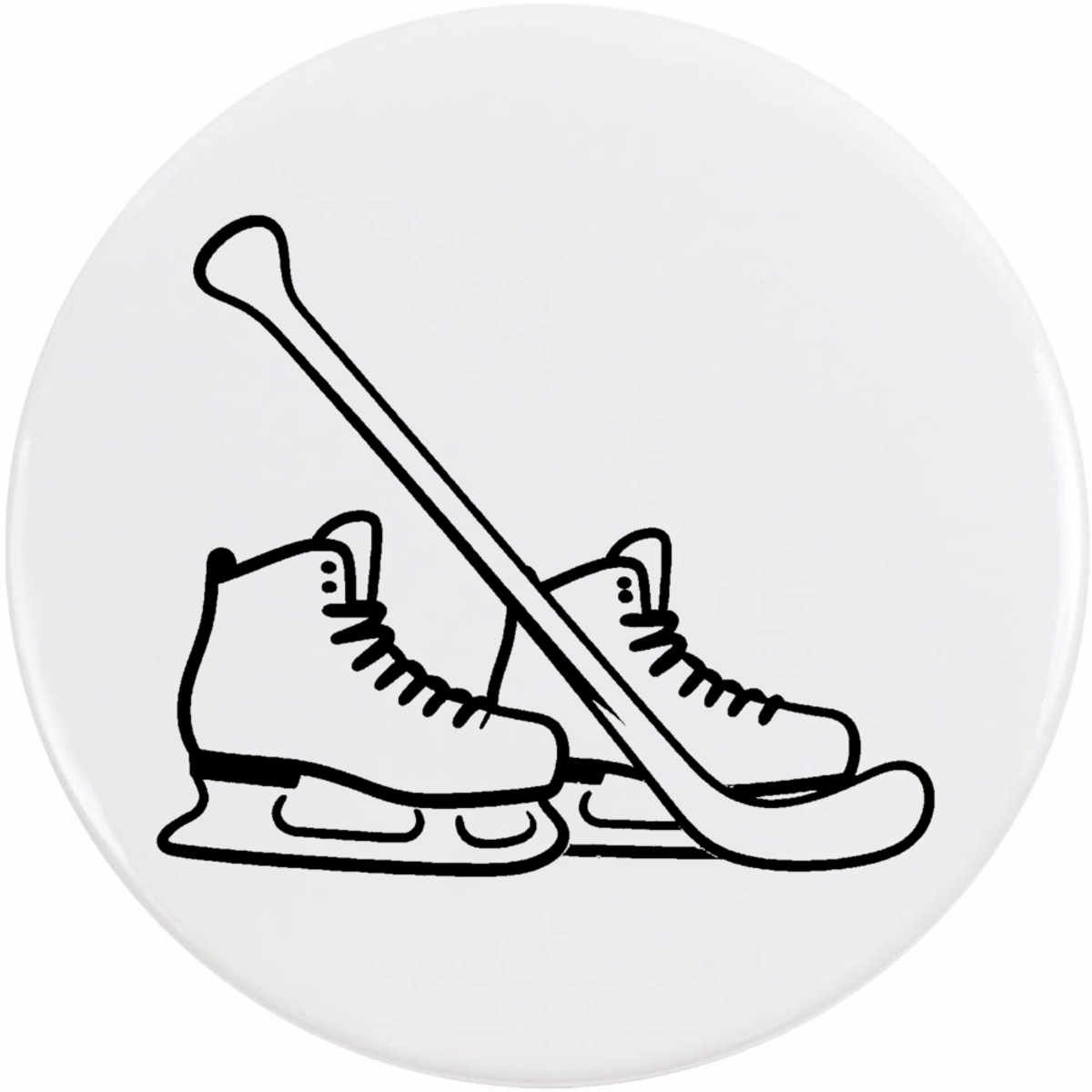 'Hockey Stick & Skates' Button Badge - 77mm - Pin Back / Lapel Badge for Clothes, Bags, Accessories and Gifts (BB00168953)