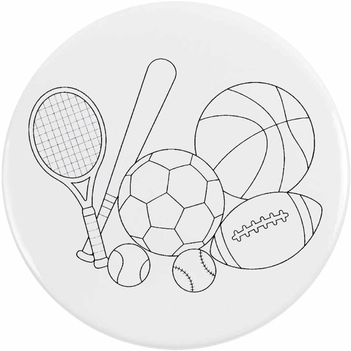 'Sports Equipment Outline' Button Badge - 77mm - Pin Back / Lapel Badge for Clothes, Bags, Accessories and Gifts (BB00168962)