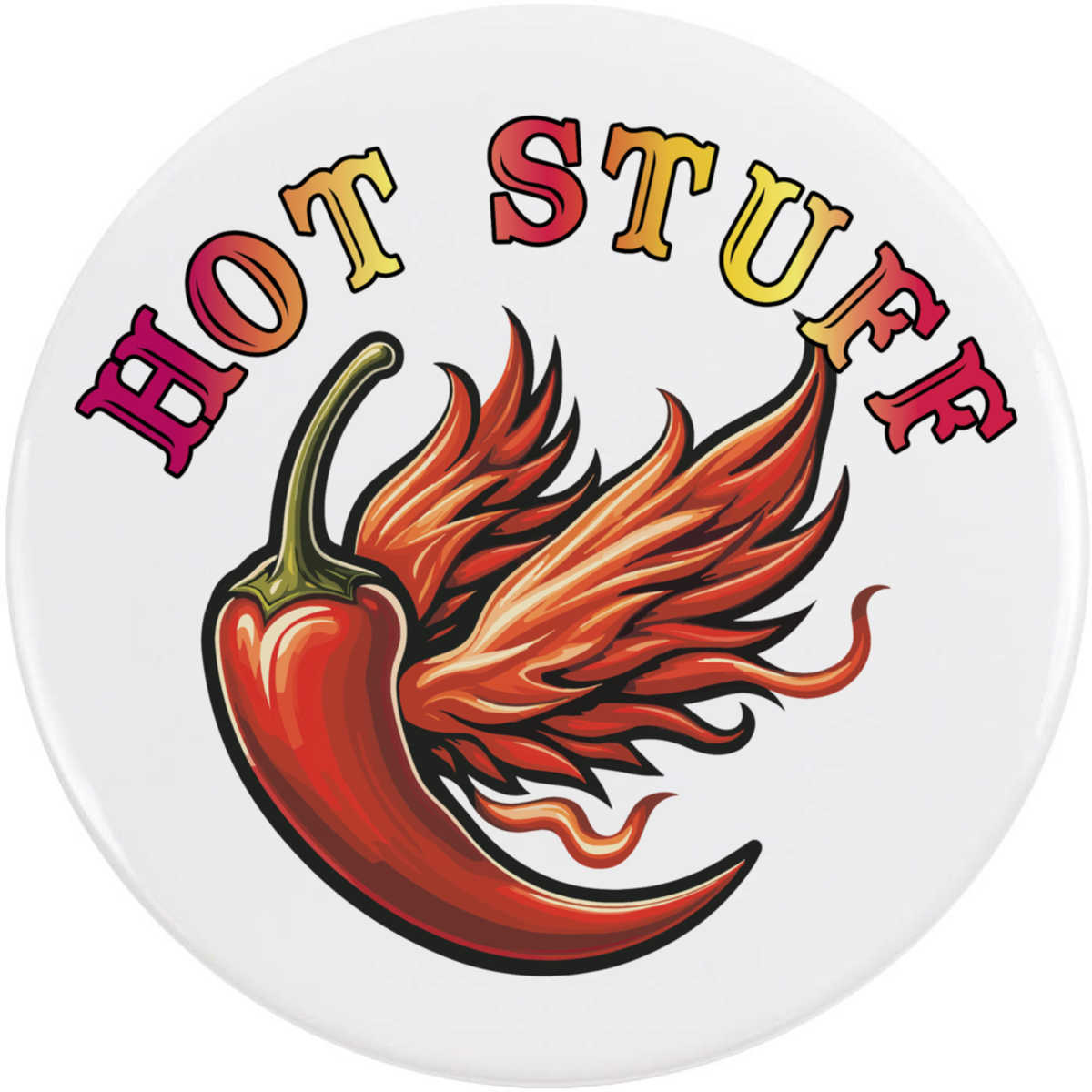 'Hot Stuff Chilli Pepper' Button / Lapel Badges - Pin Back Badges for Clothes, Bags, Accessories and Gifts (BB063914)
