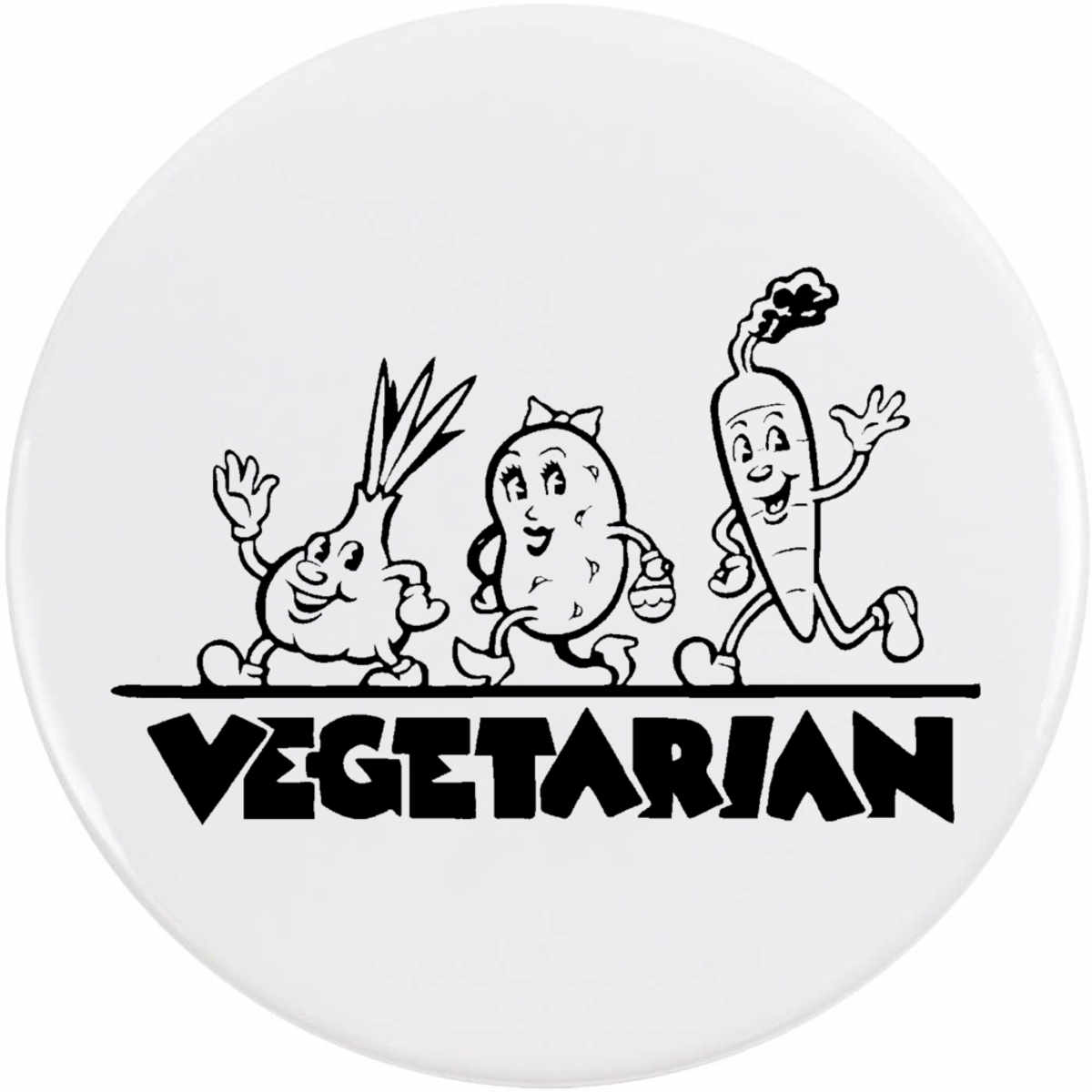 'Happy Vegetarian' Button Badge - 77mm - Pin Back / Lapel Badge for Clothes, Bags, Accessories and Gifts (BB00170048)