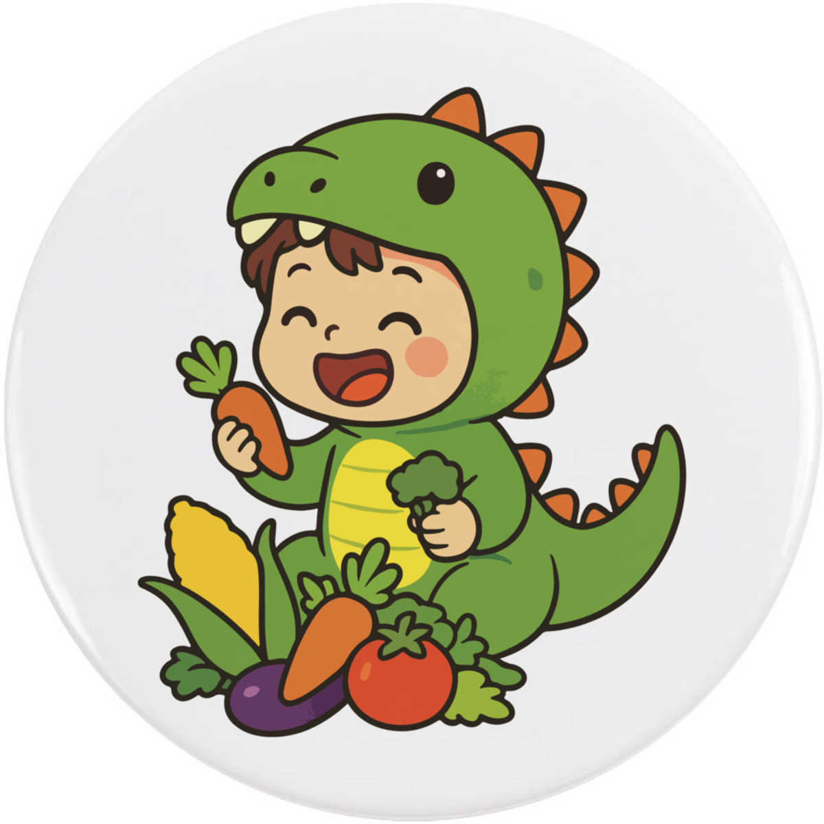 'Veggisaurus & Vegetables' Button / Lapel Badges - Pin Back Badges for Clothes, Bags, Accessories and Gifts (BB064124)